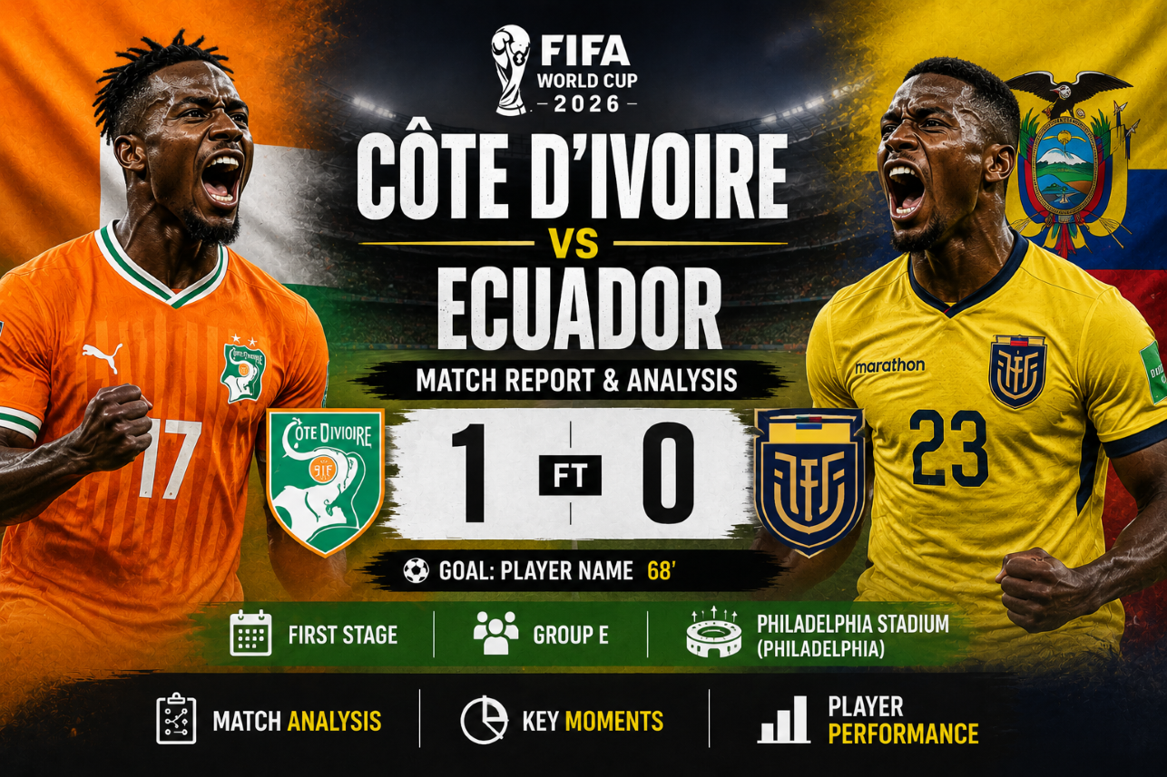 Côte d’Ivoire 1-0 Ecuador: Ivory Coast Secure Crucial Group E Victory in FIFA World Cup 2026